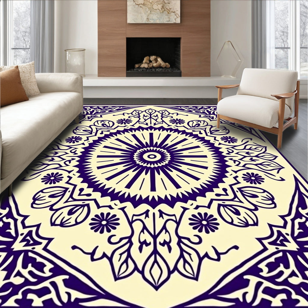 Intricate Violet Floral Mandalas Rug