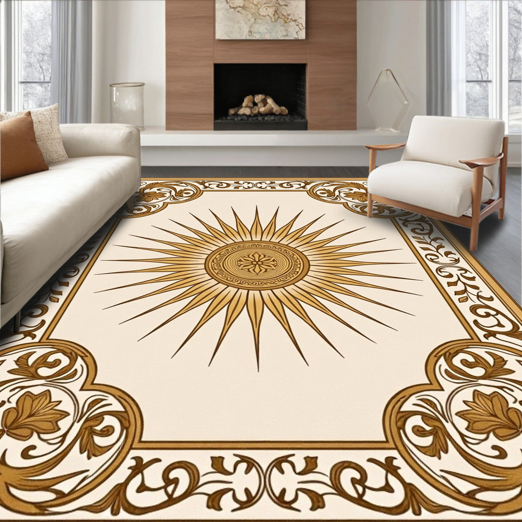 Golden Sunburst Floral Frame Rug
