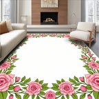 Pink Rose Garland Floral Border Rug