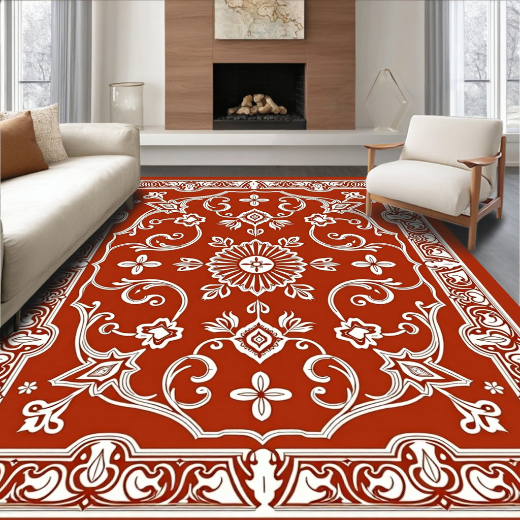 Terracotta Medallion Floral Swirl Design Rug