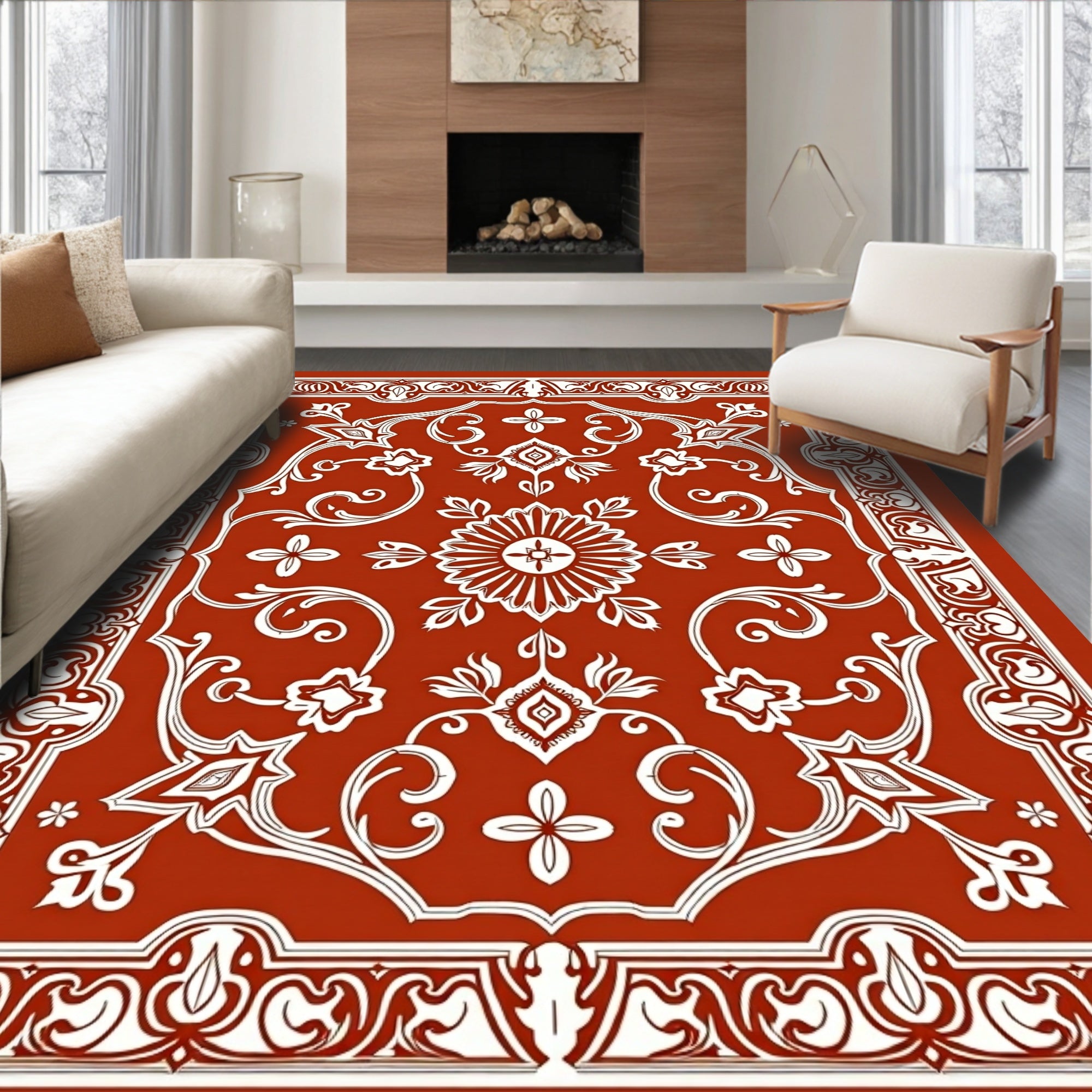 Terracotta Medallion Floral Swirl Design Rug