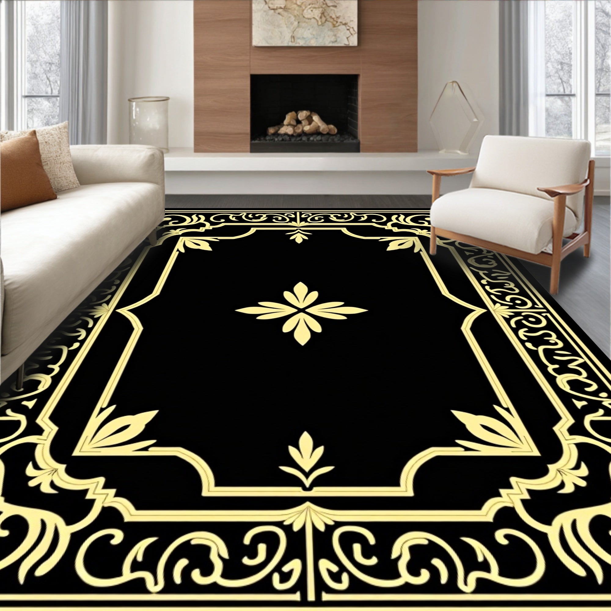 Black and Gold Regal Border Rug