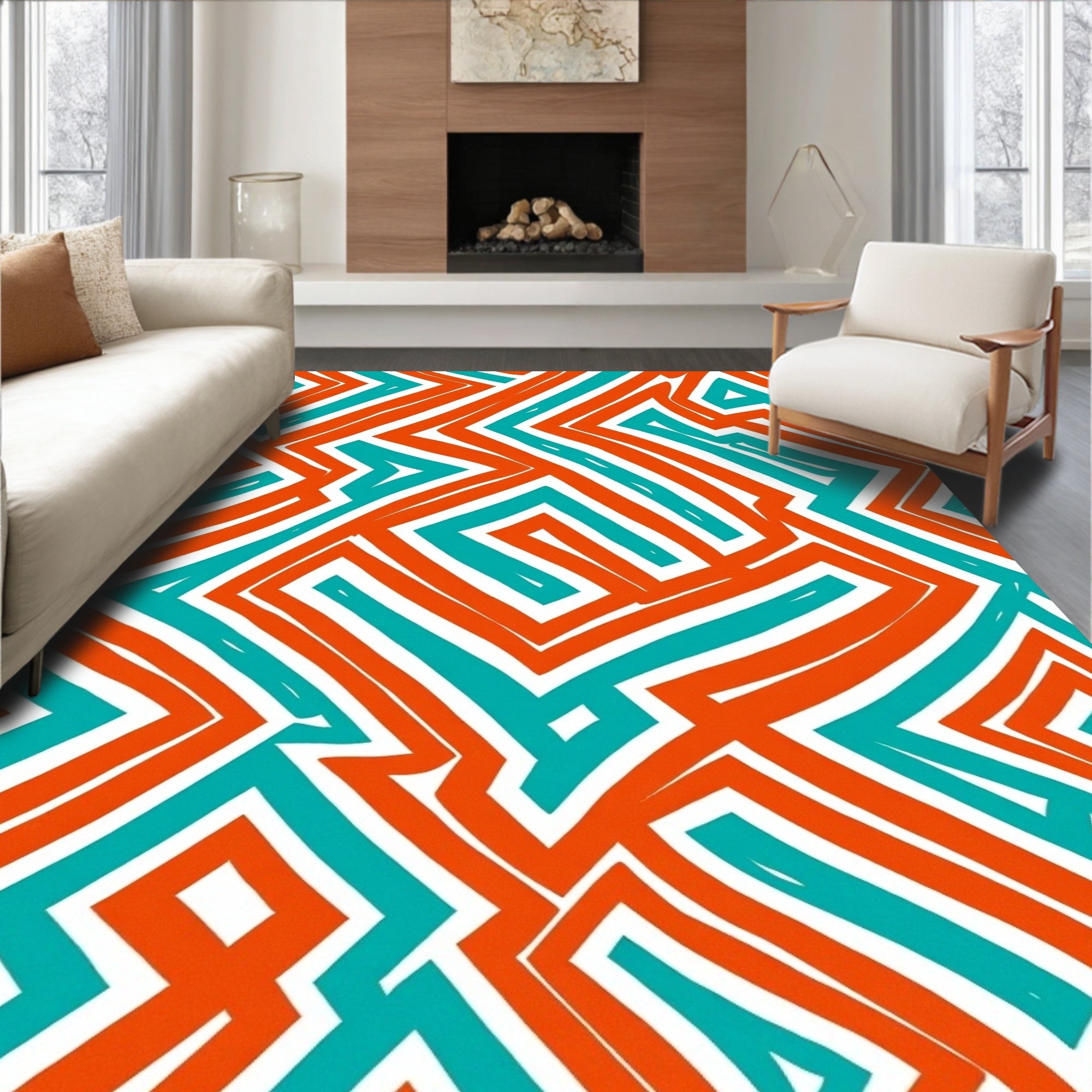 Retro Geometric Lines Pattern Rug