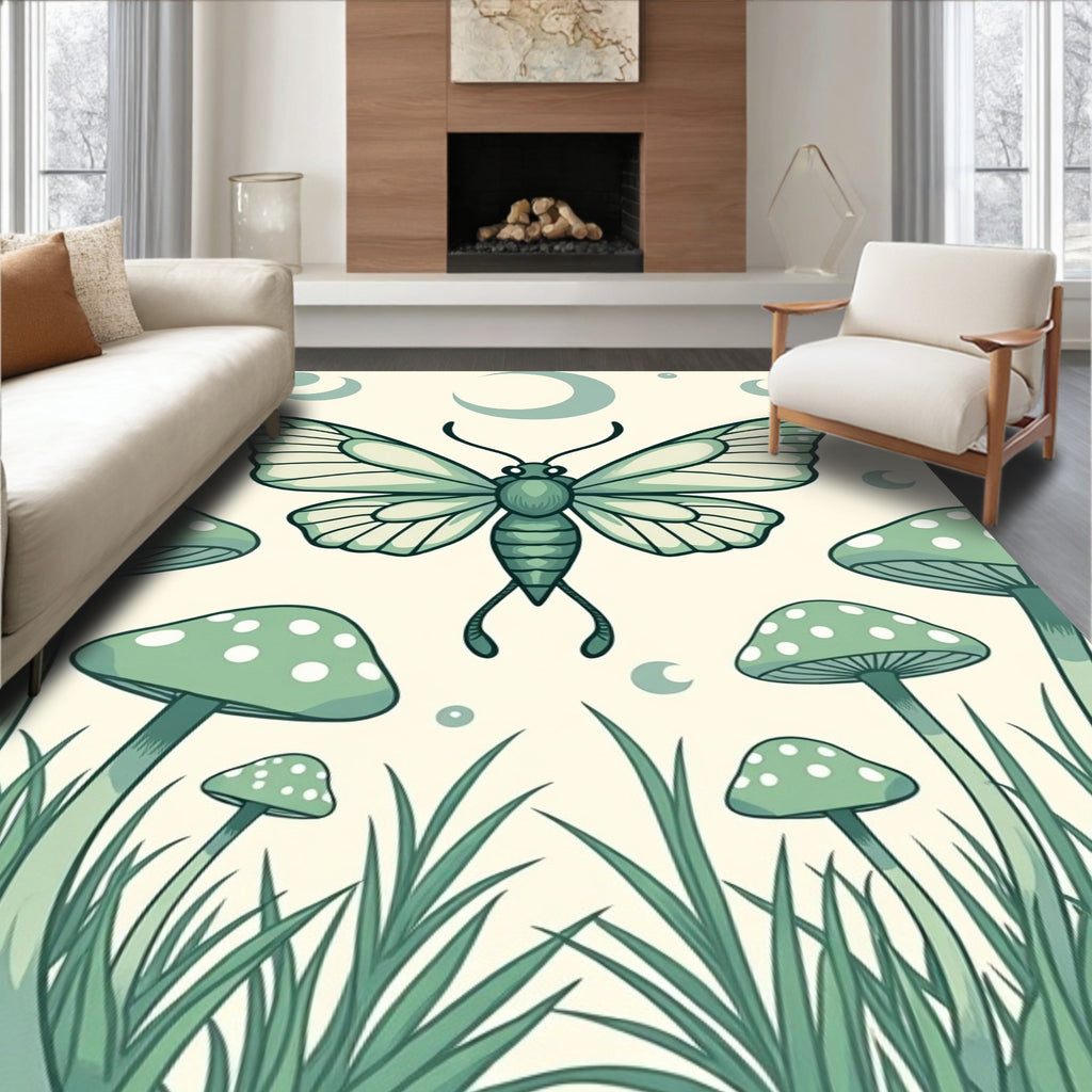 Magical Moth and Mushroom Garden Art Rug