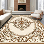 Elegant Brown Scrollwork Oval Mandala Design Rug