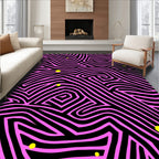 Bold Pink Black Wavy Labyrinth Design Rug