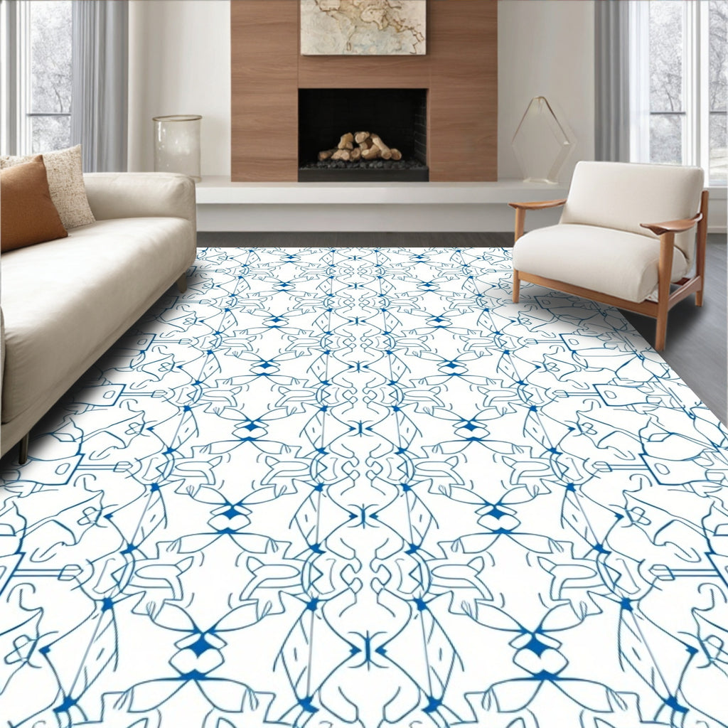 Blue Linear Symmetry Abstract Deco Rug