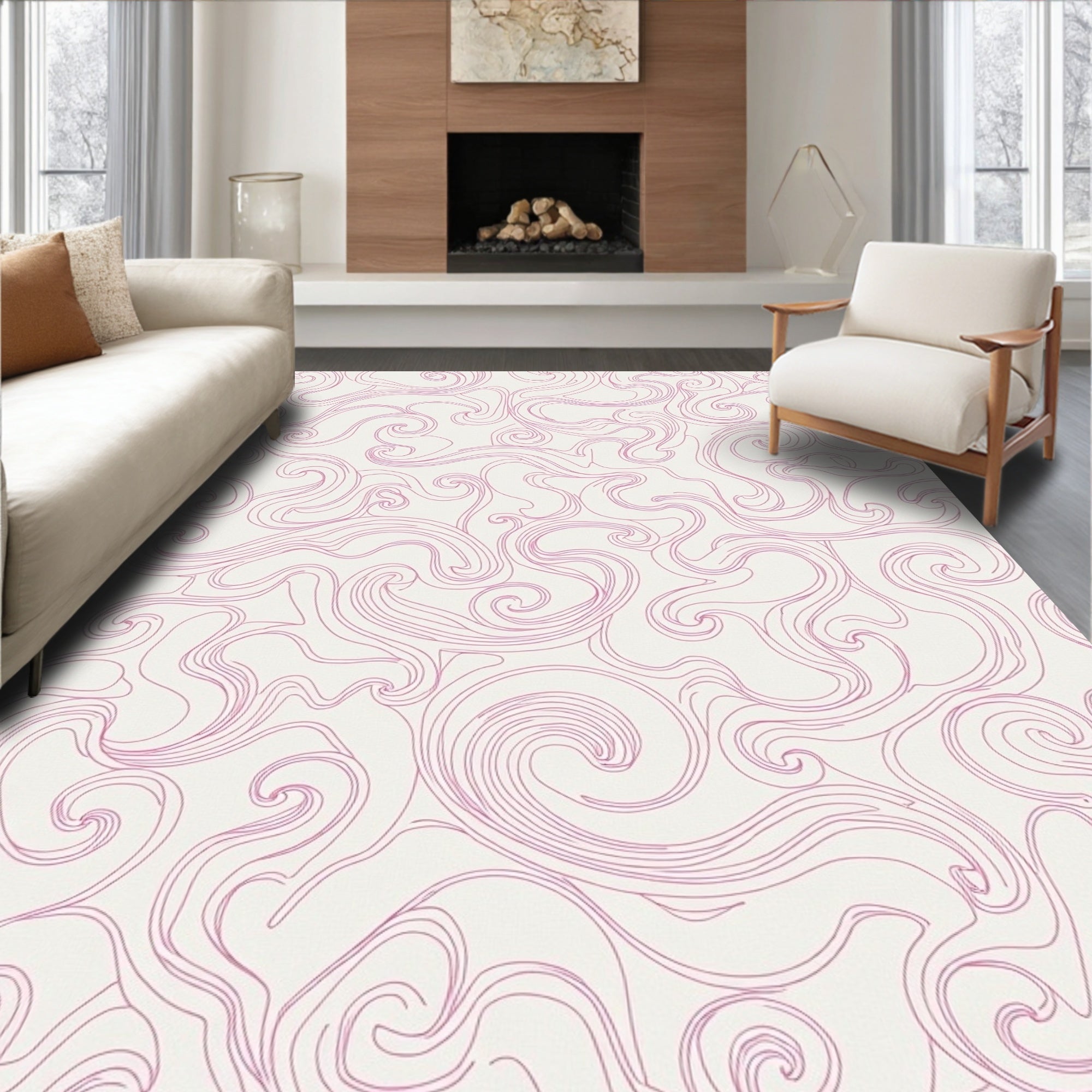 Elegant Pink Swirl Pattern Rug