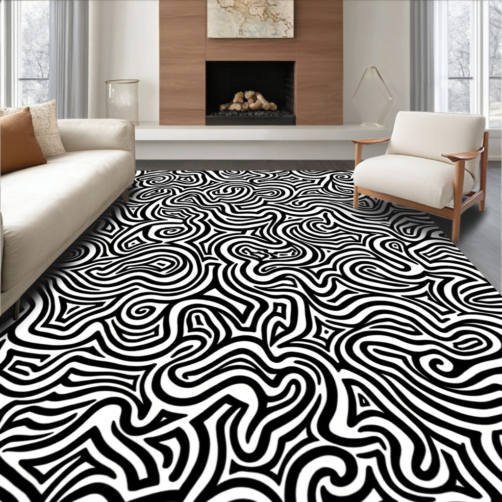 Abstract Swirling Maze Pattern Rug