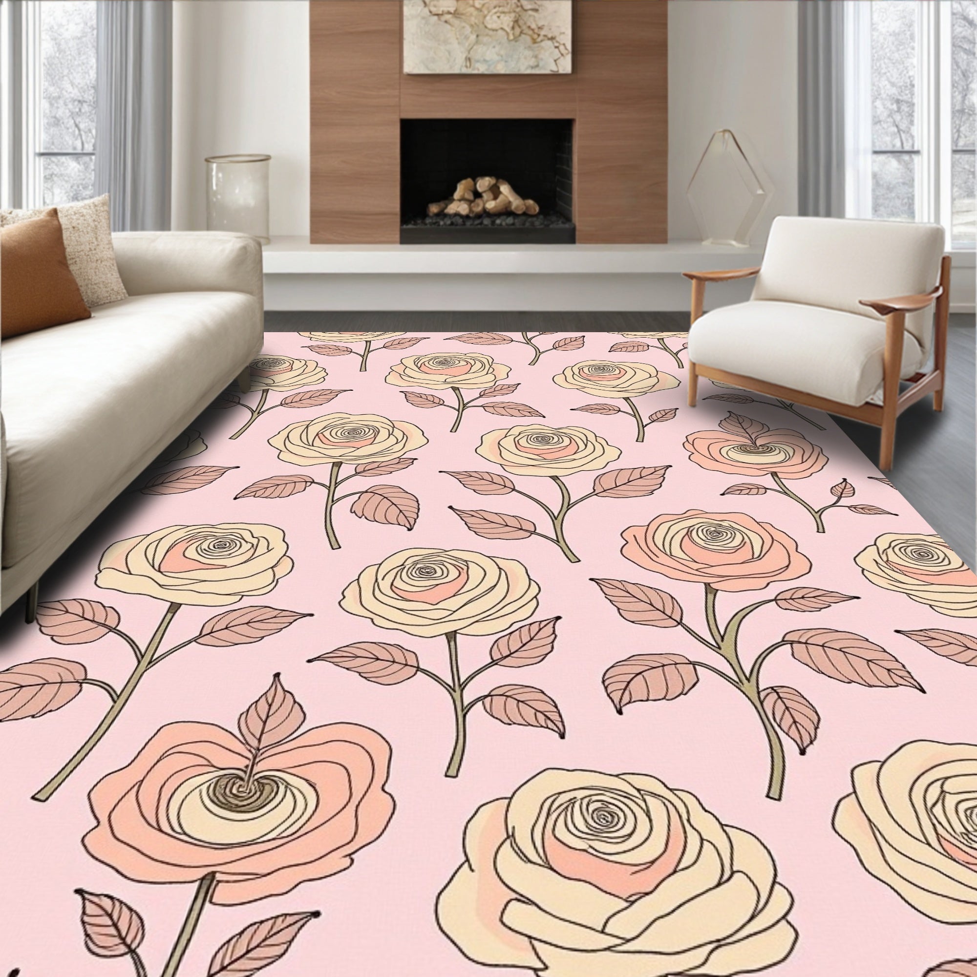 Rose Garden Pastel Floral Print Rug
