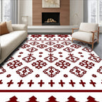 Deep Red Folk Snowflake Geometric Rug