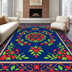 Floral Swirl Red Blue Art Rug