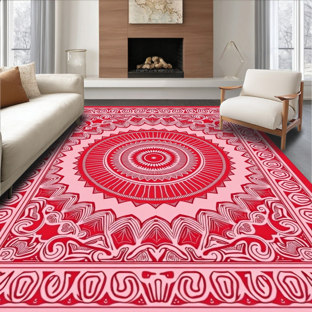 Crimson Lace Mandala Central Round Rug