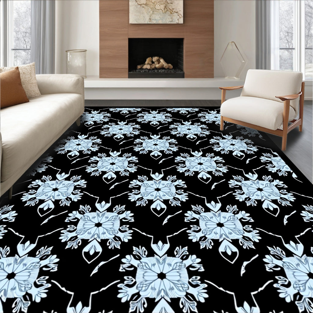 Ice Blue Floral Square Inlay Rug