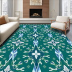 Teal White Blue Floral Medallion Rug