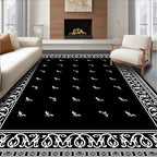 Black White Ornate Paisley Bandana Rug
