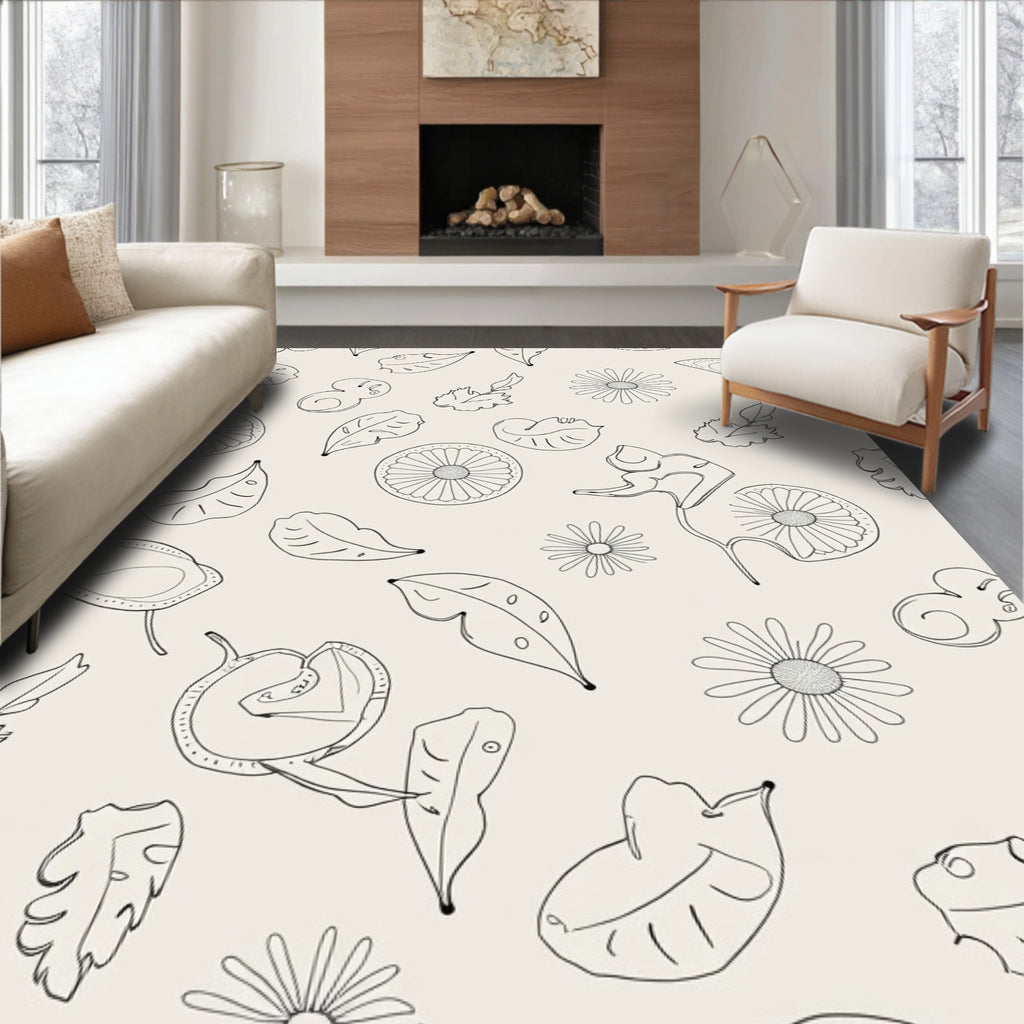 Delicate Floral Outline Pattern Rug