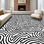 Black White Swirling Lines Pattern Rug