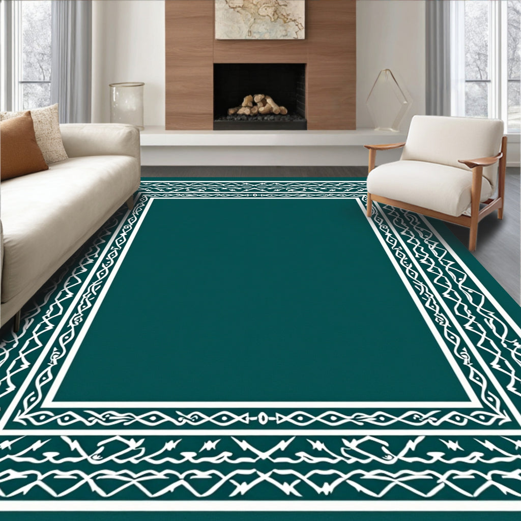 Intricate White Border Geometric Design Rug