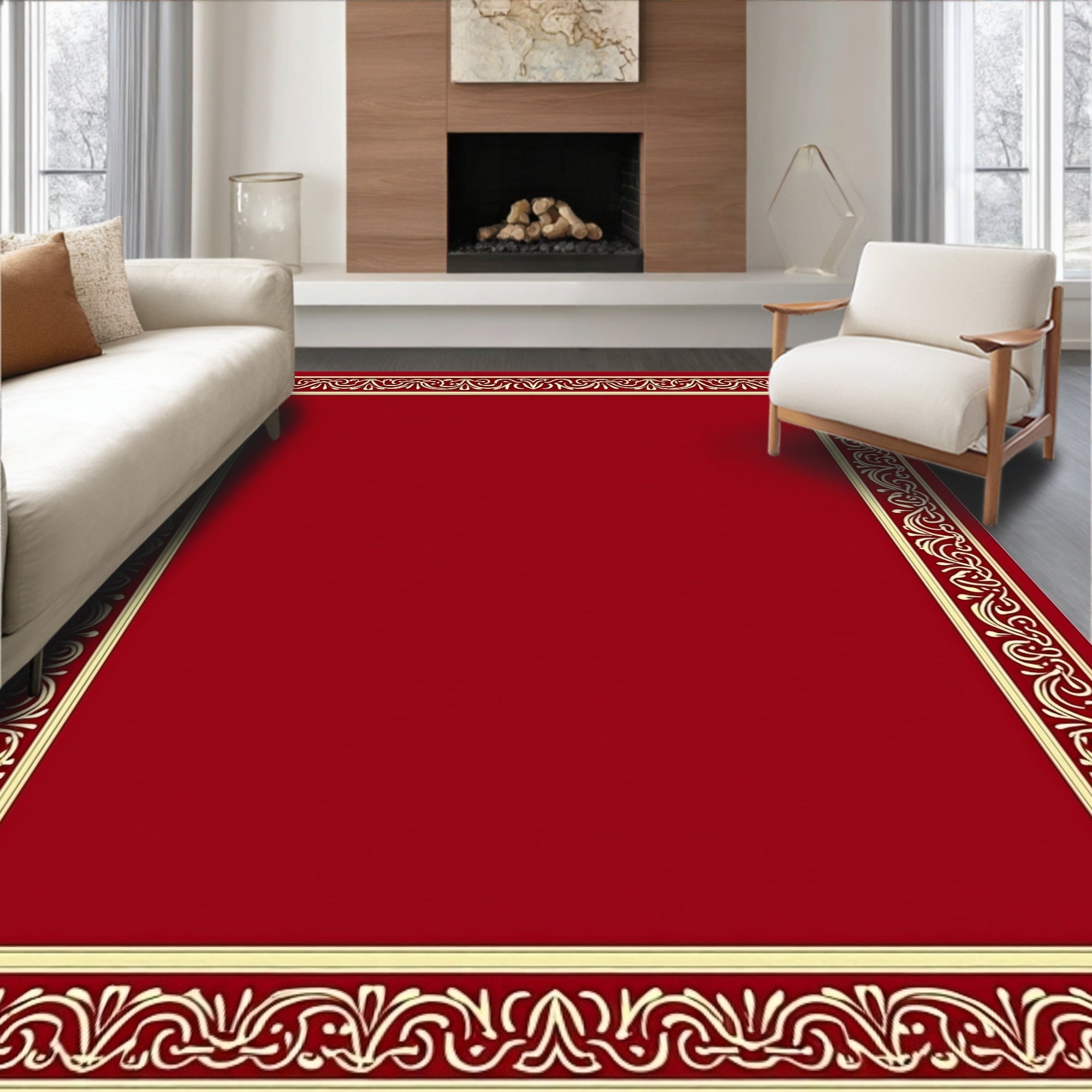 Ornate Red And Gold Frame Design Rug