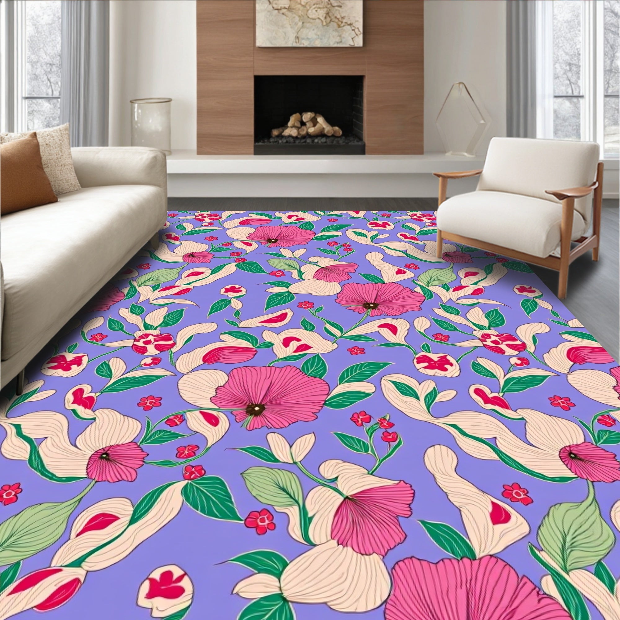 Whimsical Floral Pattern Rug