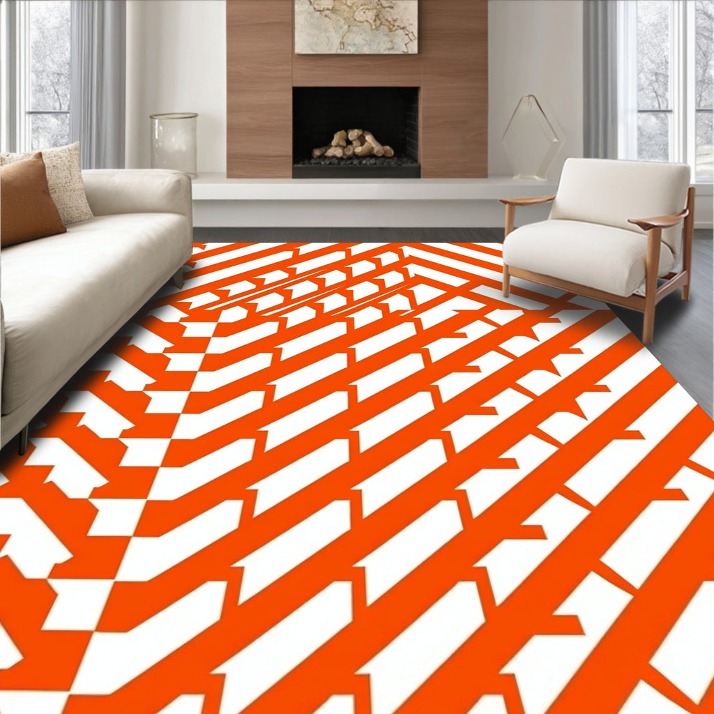 Orange White Geometric Illusion Rug