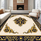 Elegant Gold Blue Scrollwork Design Rug