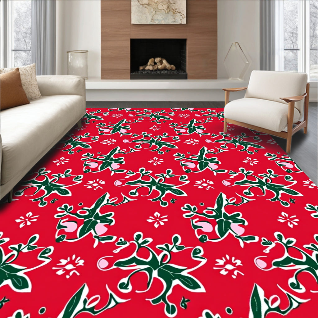 Red Green White Floral Pattern Rug
