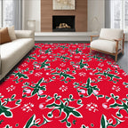 Red Green White Floral Pattern Rug