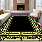 Ornate Black Yellow Pink Border Rug