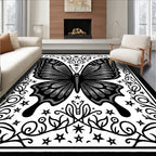 Intricate Black Butterfly Floral Art Rug