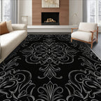 Ornate Gray Floral Damask Pattern Rug