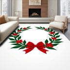 Green Holly Red Berry Festive Wreath Rug