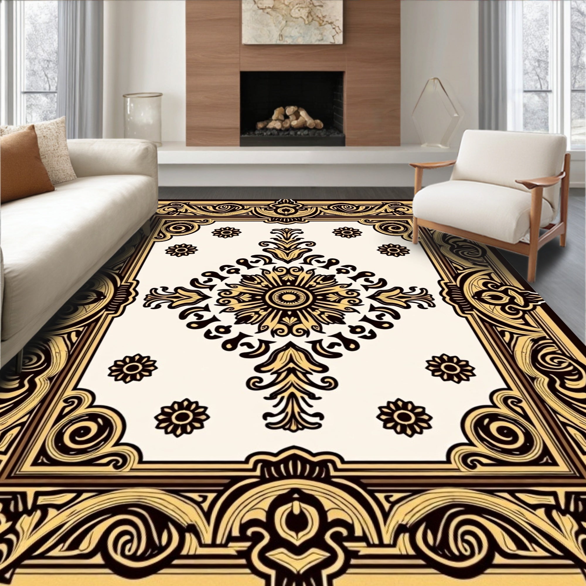 Ornate Floral Scrollwork Elegant Pattern Rug