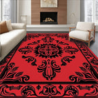 Ornate Floral Black Red Rug