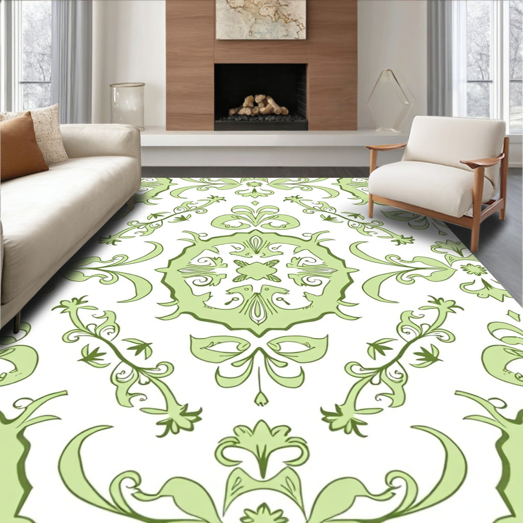 Elegant Green Floral Medallion Pattern Rug