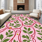 Pink Floral With Red Swirl Pattern Rug