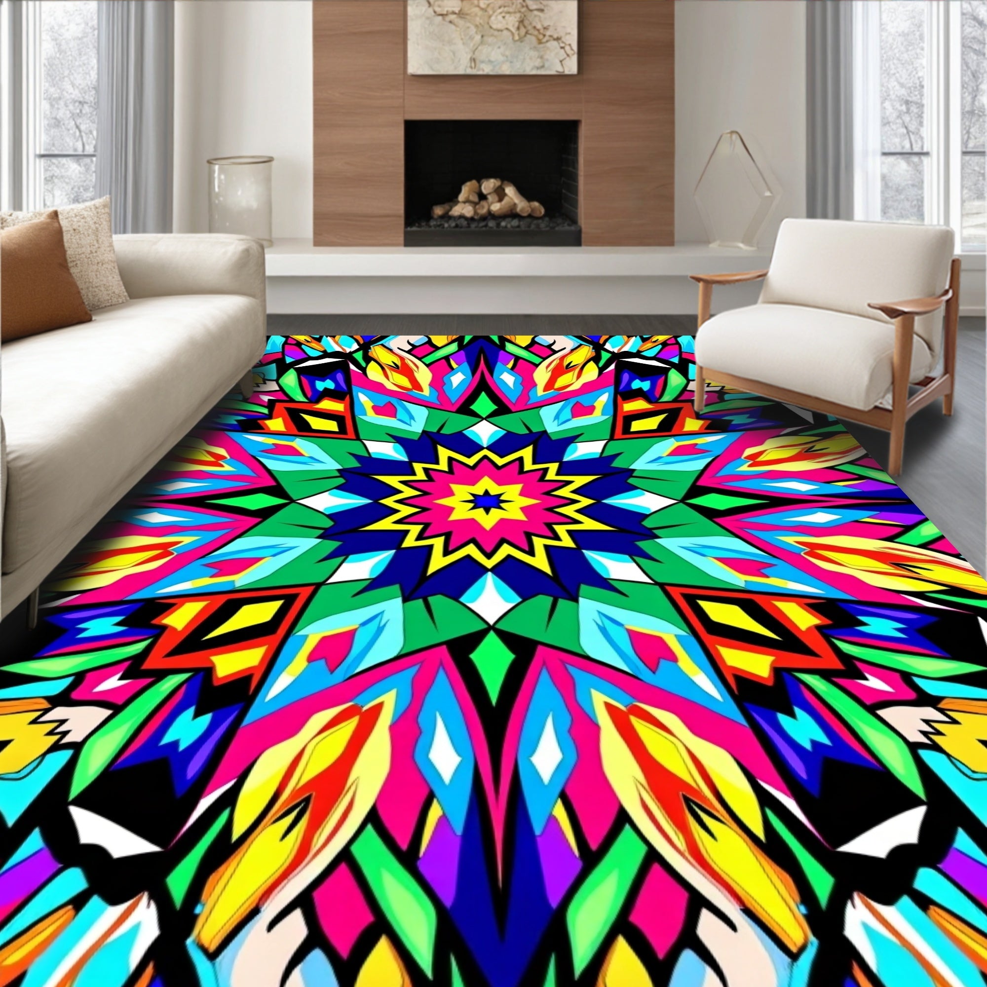 Colorful Geometric Starburst Pattern Rug