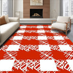 Red White Checked Abstract Pattern Rug