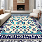 Cream Sky Blue Intricate Floral Pattern Rug