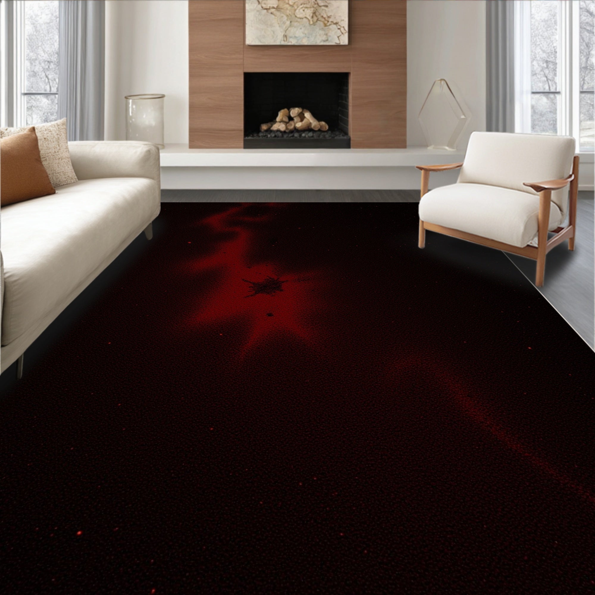 Deep Red Cosmic Splash Design Rug