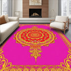 Vibrant Red Gold Mandala Border Design Rug