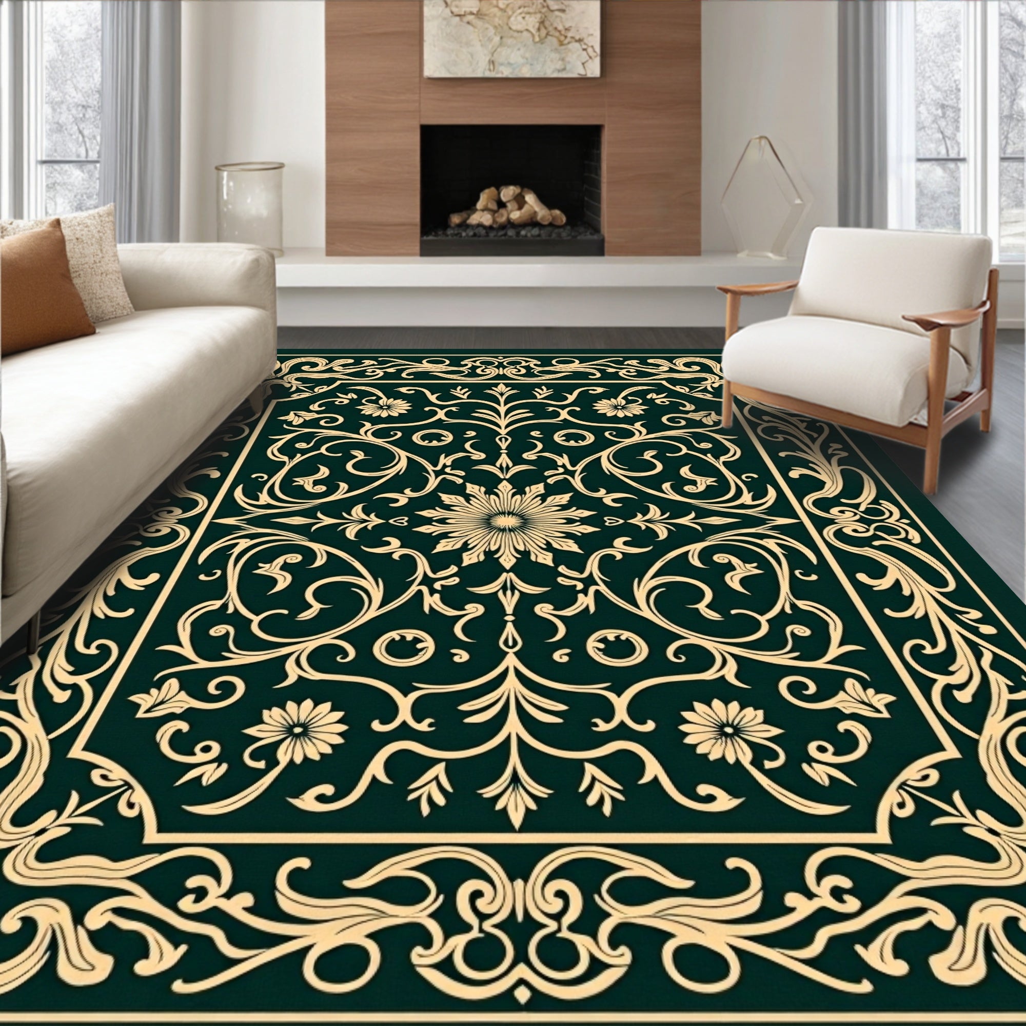 Elegant Floral Scrollwork Design Rug
