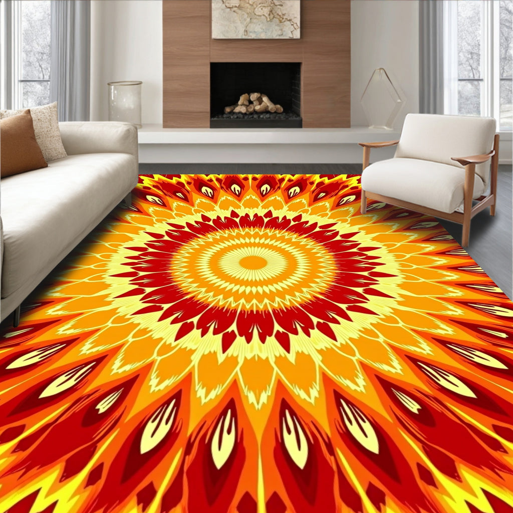 Radiant Sunburst Kaleidoscopic Pattern Rug