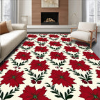 Bold Red Floral Pattern Rug
