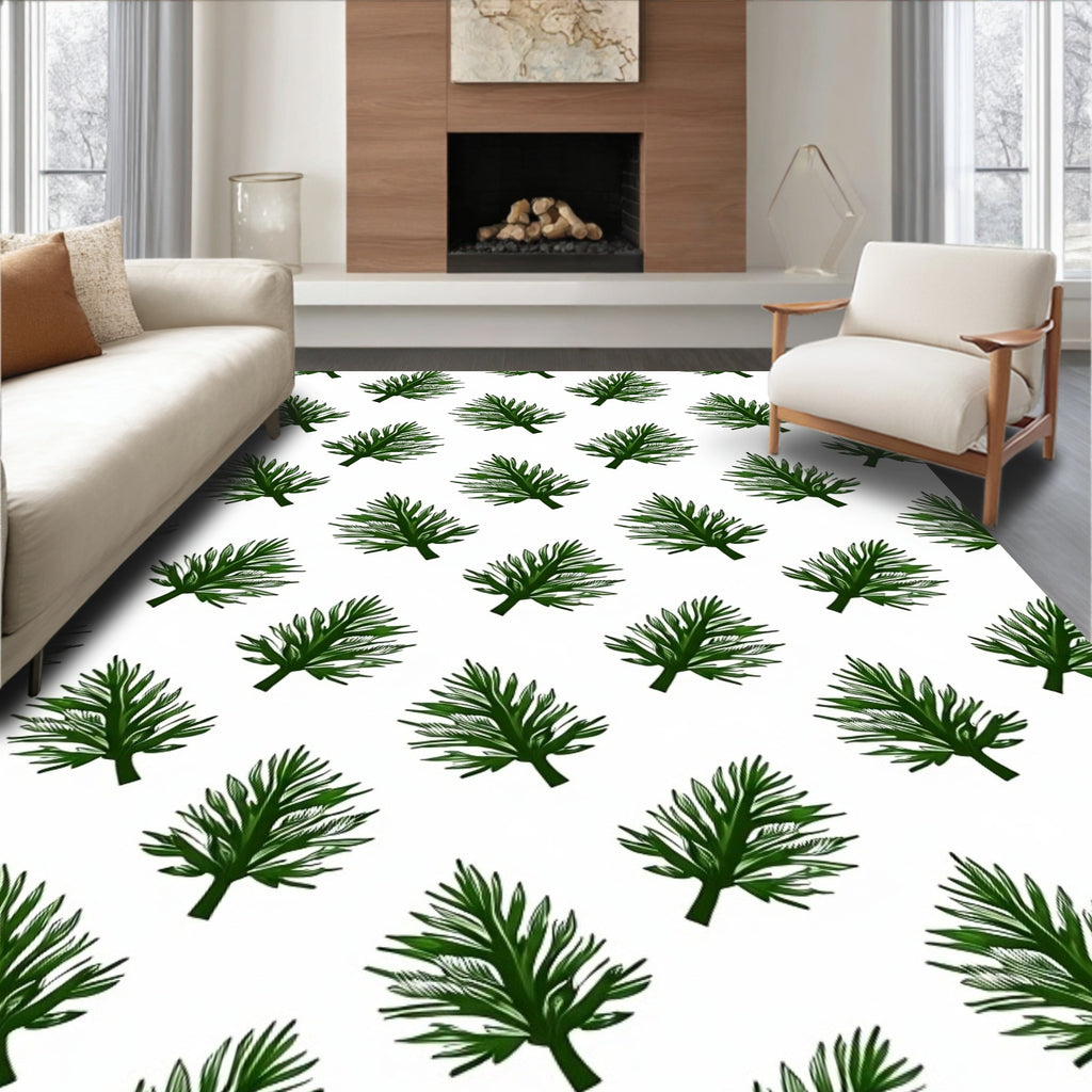 Foliage Patterned Green Leaf Design Rug
