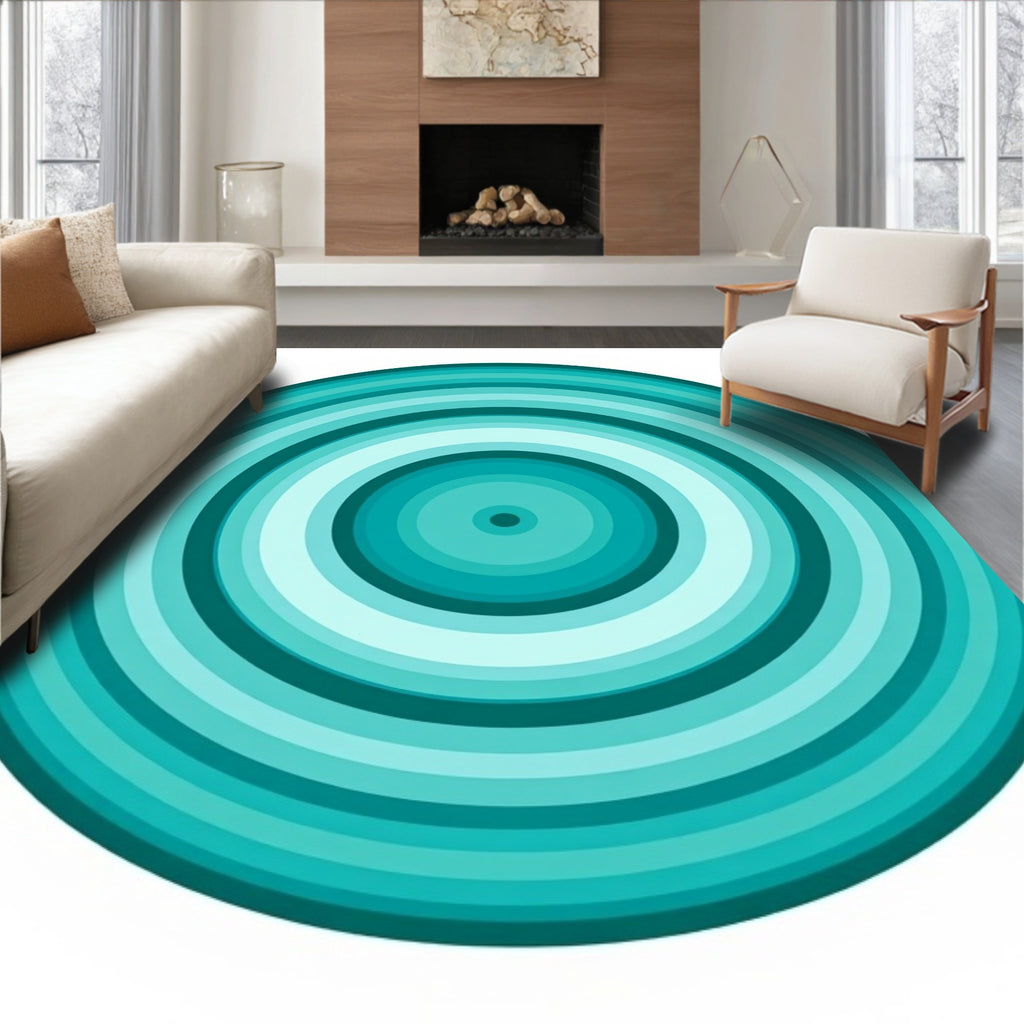 Teal Concentric Circles Abstract Rug