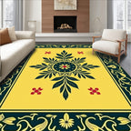 Golden Floral Leaf Design Rug