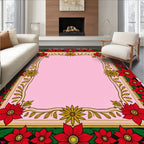 Vibrant Red Poinsettia Floral Border Rug