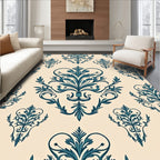 Teal Floral Damask Pattern Rug